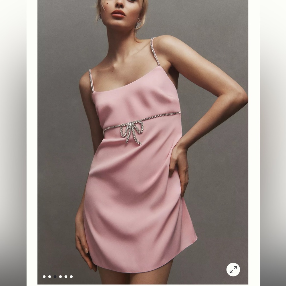 SACHIN & BABI SCOOP-NECK BOW SATIN MINI DRESS